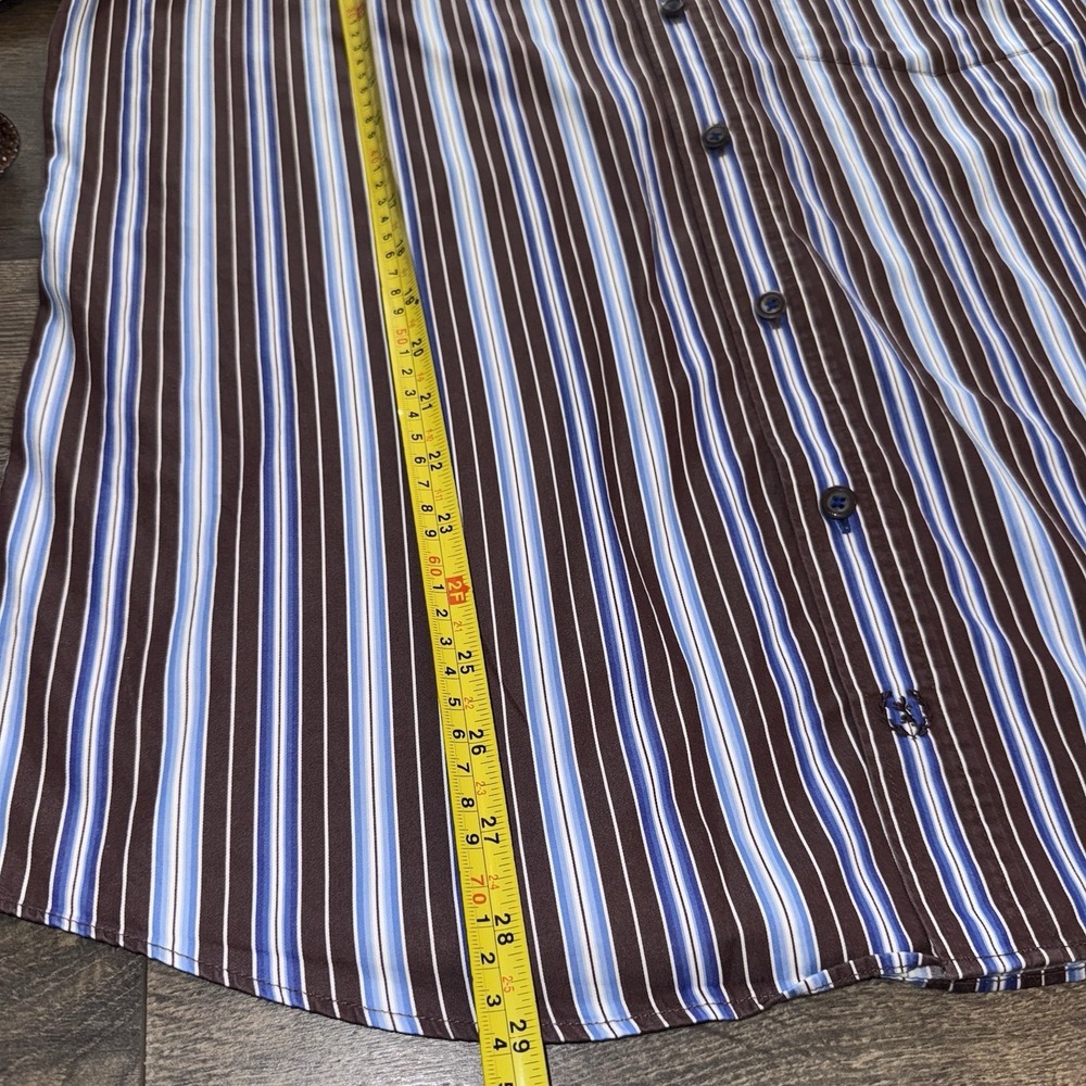 Bugatchi Uomo Mens Shirt Button Up Brown Striped Classic Fit Long Sleeve Sz L - Picture 4 of 11